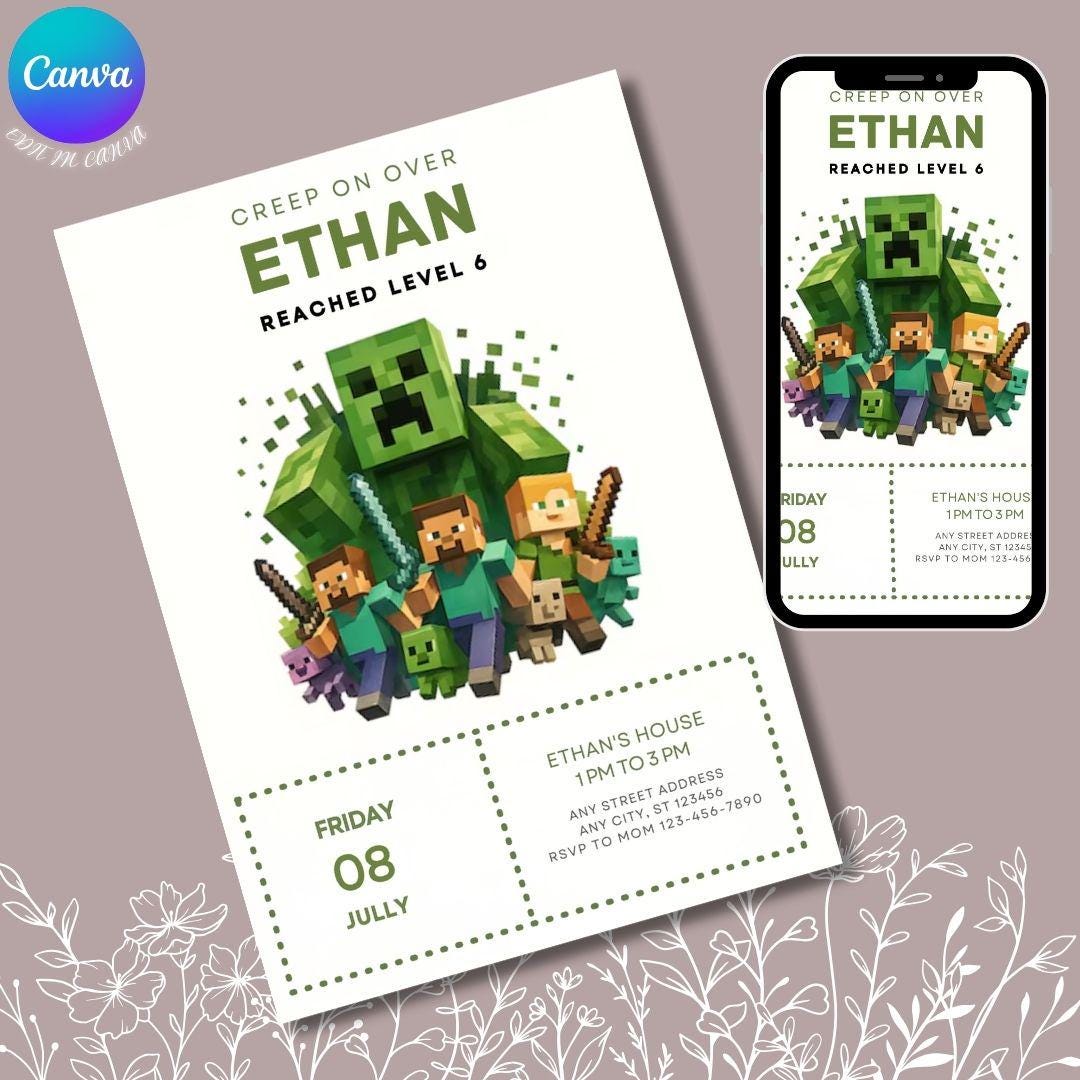 Minecraft Invite Code Playstation Editable Minecraft Birthday Invitation 5x7 | Video Game Party Invite ...