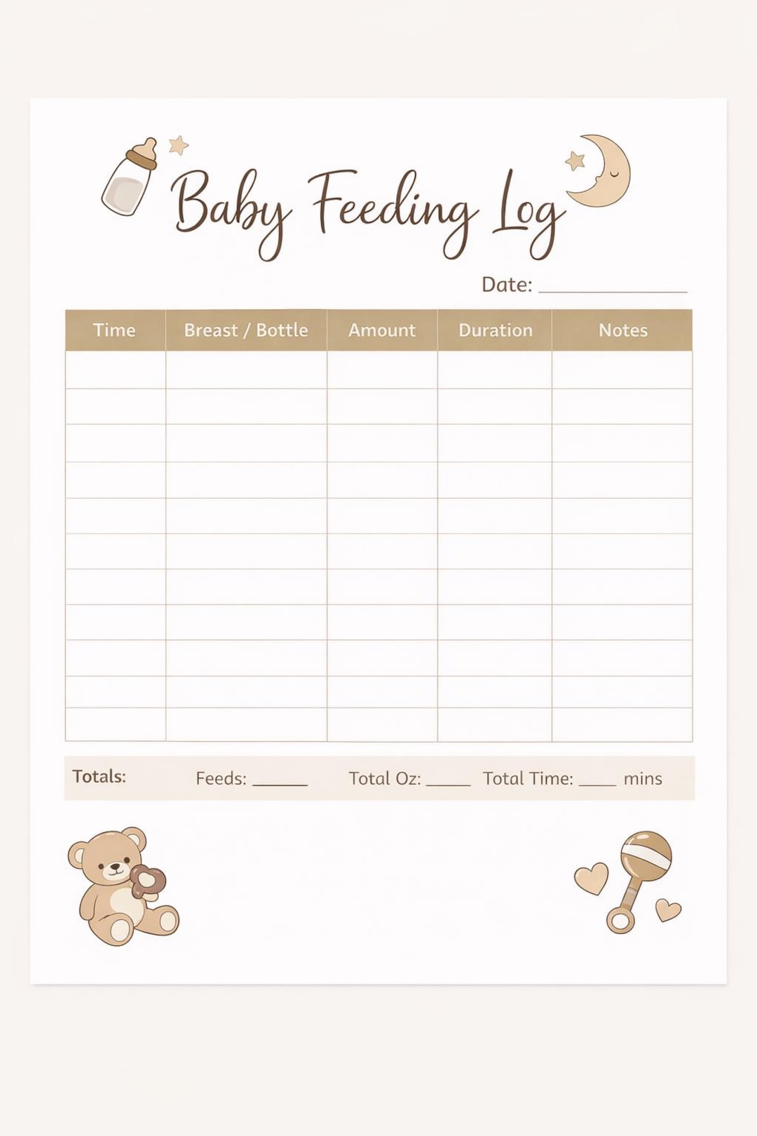 Baby Feeding Log Printable | Newborn Feeding Tracker PDF ...