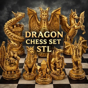 Dragon Chess Set STL Files – High Detail Fantasy Pieces (Digital Download)
