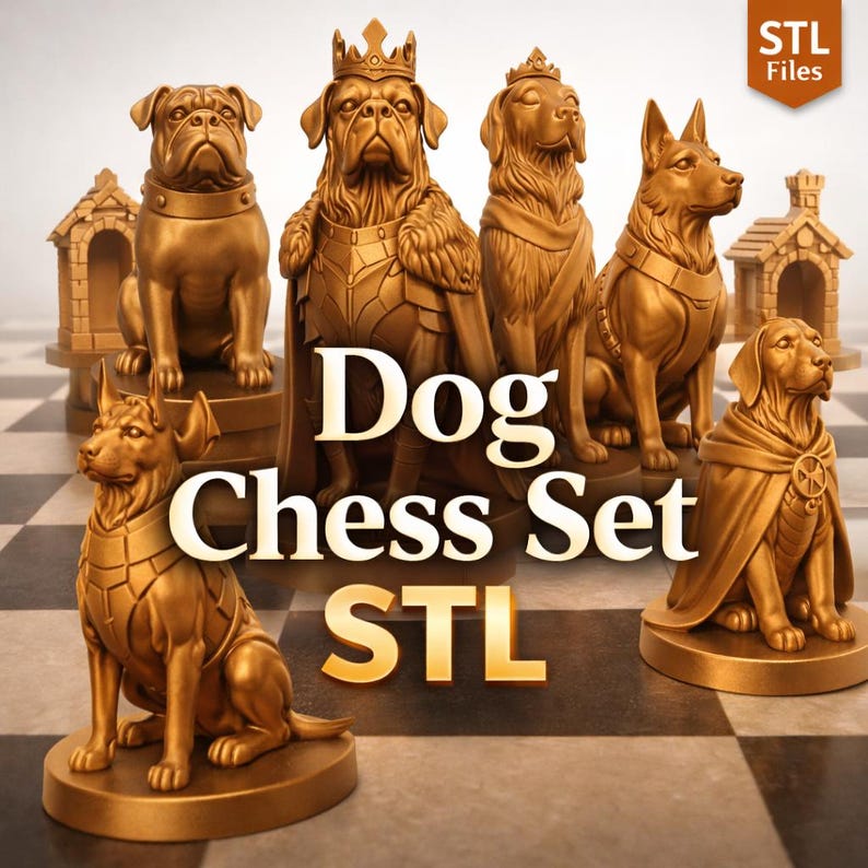 Dog Chess Set STL Files – Detailed Canine Breeds 3D Printing Collection ...