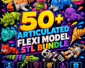 Paquete de más de 50 figuras articuladas flexibles en formato STL: animales, criaturas y figuras (descarga digital).