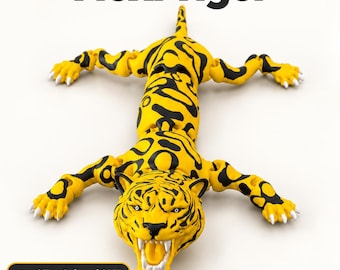 Flexi Tiger STL, bewegliche Tier-3D-Druckdatei, farbige 3MF-Datei enthalten, digitaler Download