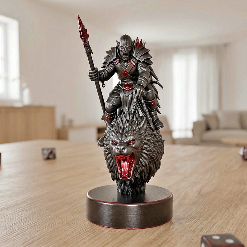 A split-screen promotional banner for a Mythic Fantasy Chess Set STL collection. The top shows a row of finely crafted, white and gold character busts (Light faction: King, elves, dwarf). The bottom shows a row of dark, menacing, and intricate character busts (Dark faction: armored figures, ghouls). The center features a gothic-style title banner that reads: 'MYTHIC FANTASY CHESS SET STL'. The background shows a library and a dark fortress.