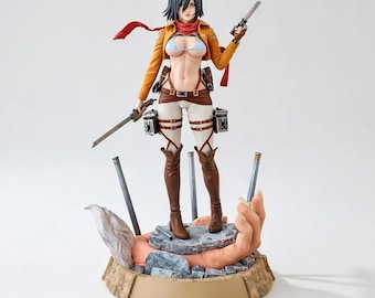 Anime-Schwertkämpferin-Diorama, Kriegerin mit Doppelklingen, roter Schal (Digitaler Download)