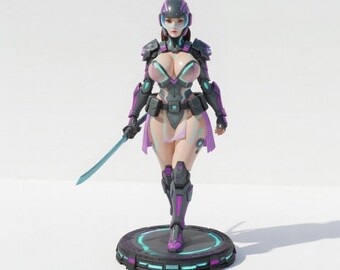 Cyberpunk-Samurai-Krieger-3D-Druckmodell, Sci-Fi-Figur mit Schwert (STL-Datei)