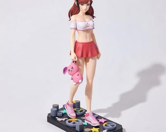 Anime Gamer Girl 3D-Druckmodell, Hasenspielzeug, Dekosockel (Digitaler Download)