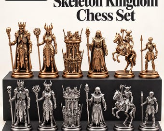 Schachset „Skelettkönigreich“ (STL), gotische Fantasy-Figuren (Digitaler Download)