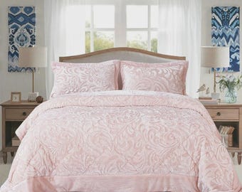 Quilted Velvet Bedspread 3 Piece Throw Pillow Shams Double King Size Bedding Set