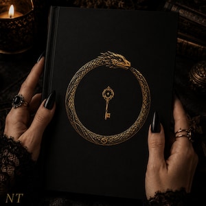 Ouroboros Journal Black with Golden Key | Ritual Notebook for Shadow Work and Witch Spells | Lined Journal Snake Ouroboros