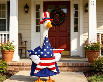 Stars Pillow Goose Outfit for 23" Lawn Geese | 4th of July Porch Goose Costume USA 250th Anniversary Outdoor Yard Garden Decor