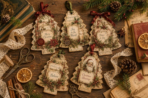 Vintage Christmas Loaded Tags Printable Kit | Victorian Junk Journal Ephemera (Digital Download)