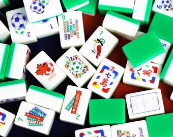 Soccer Theme Green American Mahjong Set,Green Acrylic Tiles,Patriotic Mahjong,Gift for Mahjong Lovers,Soccer Fan Gift,July 4th Party