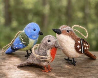 Vilt vogelornament, wollen naaldvilt vogelornament, duurzame wol, naaldvilt vogel, cadeau voor moeder Biologisch afbreekbare ornamenten, cadeau vogelliefhebber