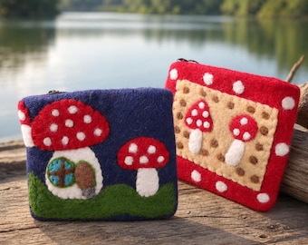 Wollfilz Geldbörse, handgefertigtes buntes Wollfilz-Kartenetui, nachhaltige Wolle, Geschenk für Mutter, Reißverschlussbeutel, Filzverzierung