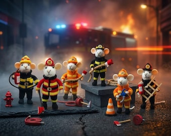 Handgemachte Wolle gefilzt Maus Feuerwehrmann Held Geschenk - Wolle Miniatur Feuerwehrmann Squad, Einzigartige Feuerwehrmann Abschlussgeschenk, Feuerwache Dekor