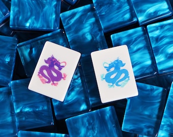 Blau Perlglanz American Mahjong Set, Ocean Marmor Acrylfliesen, Dragon Mahjong Spiel Set, Geschenk für Mahjong Liebhaber