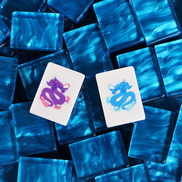 Blue Pearlescent American Mahjong Set, Ocean Marble Acrylic Tiles, Dragon Mahjong Game Set, Gift for Mahjong Lovers