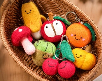 Wollfilz Obst Schlüsselbund,Filz Obst Ornament,Handgefertigte Wolle Wohnkultur,Nachhaltige Wolle,Geschenk für Mutter,Biologisch abbaubar Ornamente,Filz Ornament