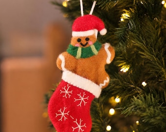 Handgemachte gestrickte Wollfilz-Weihnachtsverzierung, Wollfilz-Verzierung, nachhaltige Wolle, Geschenk für Mama, biologisch abbaubare Ornamente, Baumschmuck