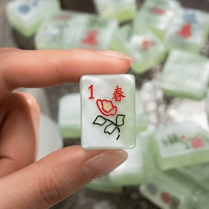 Glitter American Mahjong Set, Jade green Quartz Style Acrylic Tiles, Pastel Floral Game Set, Gift for Mahjong Lovers image 1