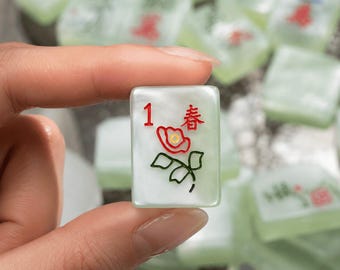 Glitter American Mahjong Set, Jade green Quartz Style Acrylic Tiles, Pastel Floral Game Set, Gift for Mahjong Lovers