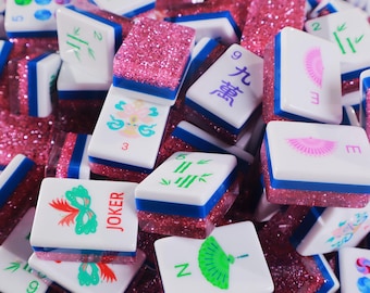Pinke amerikanische Mahjong Spielsteine, Pastell Blumen Mahjong Geschenk für Spieleabend & Frauen
