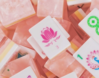 Fließende Wolke Rosa Perlglanz Amerikanisches Mahjong Set, Rosa Marmor Acrylfliesen, Drachen Mahjong Spiel Set, Geschenk für Mahjong Liebhaber