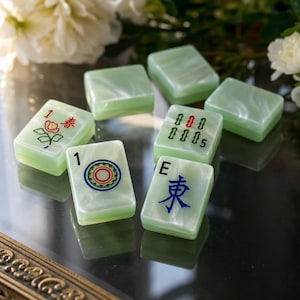 Glitter American Mahjong Set, Jade green Quartz Style Acrylic Tiles, Pastel Floral Game Set, Gift for Mahjong Lovers image 6