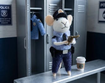 Handgemachte gefilzte Maus / Polizei-Miniatur-Polizist, Miniatur-Polizist und Ordnungshüter