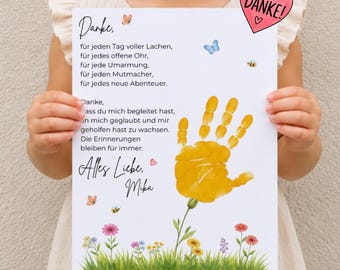 GERMAN Farewell Gift for kindergarten teacher, thank you flower handprint for teacher, loving kindergarten DIY flower gift from child DIN A4