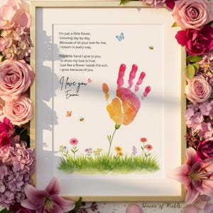 Impronta della mano per la Festa della Mamma, lavoretto per la Festa della Mamma, regalo per la Festa della Mamma dai bambini, stampa con poesia, regalo per la nonna, regalo per la festa della mamma, impronta di mano con fiori