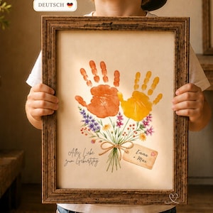 DUITSE verjaardag handafdruk bloemboeket sjabloon voor mama, oma, tante, Alles Liebe zum Geburtstag DIY cadeau, handafdruk kunst ambacht Deutsch