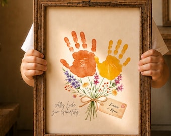 GERMAN Birthday handprint flower bouquet template for Mama, Oma, auntie, Alles Liebe zum Geburtstag DIY gift, handprint art craft Deutsch