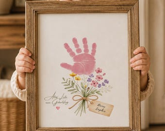 GERMAN Birthday handprint flower bouquet template for Mama, Oma, auntie, Alles Liebe zum Geburtstag DIY gift, handprint art craft Deutsch