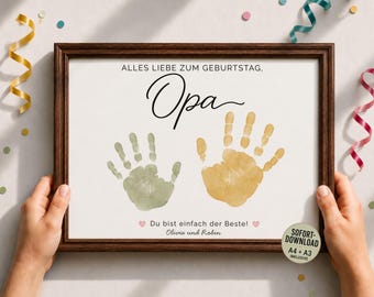 ALLEMAND Geburtstagsgeschenk Opa, Cadeau d’art d’empreinte de main pour papa, Cadeau d’anniversaire de papa DIY, Téléchargement numérique, Alles Gute zum Geburtstag, pdf A4 A3