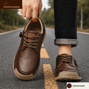 Men’s Casual Leather Shoes Large Sizes, Lightweight Soft Sole Sneakers, Retro Driving Shoes Low Top Handmade