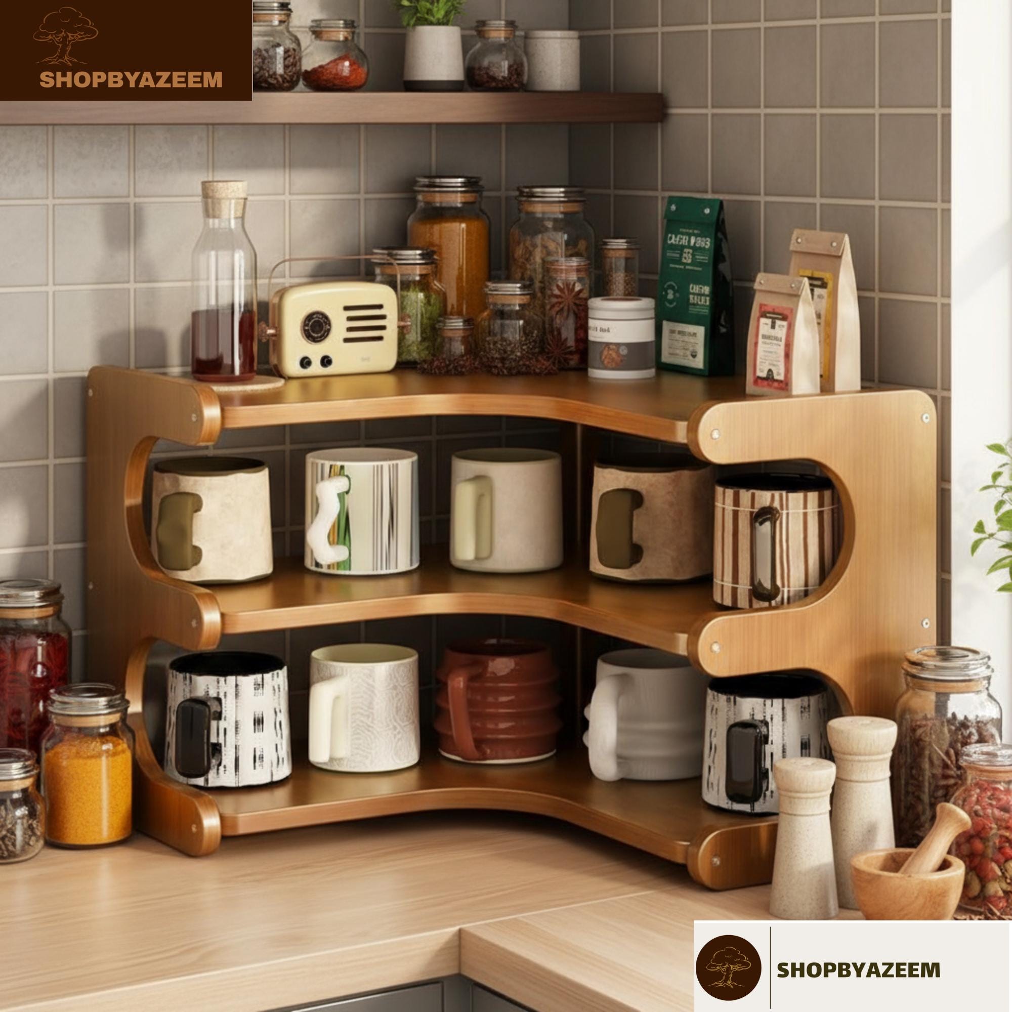 Accessori da bar e organizer per piano di lavoro, organizer per stazioni di caffè per decorazione bar, tavolino da caffè per bar, organizer da scrivania, supporto per stampante, ripiano in legno per