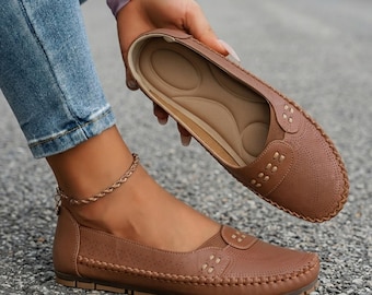 Women’s Brown Comfort Loafers Soft Slip On Flats Breathable Casual Everyday Shoes