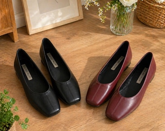 Damskie balerinki z kwadratowymi noskami, minimalistyczne buty retro z miękką podeszwą, wygodne, wsuwane