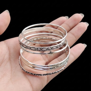 Five Set Of Silver Bangles, Silver Star Bangle Stack, Celestial Stacking Bracelets, Minimalist Silver Bangles