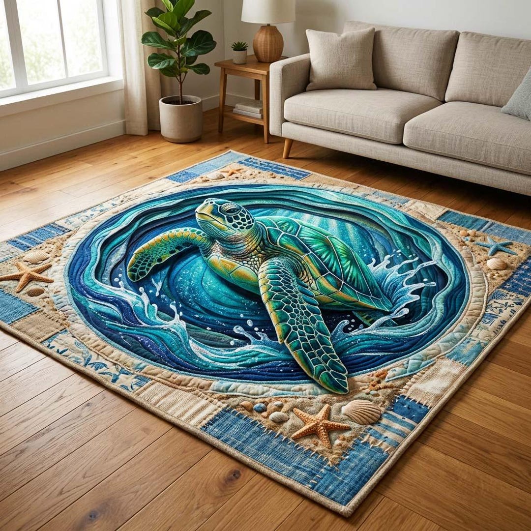 Sea Rug Animal Sea Turtle Ocean Area Rug, Coastal Beach House Rug, Turtle Ocean Carpet ...