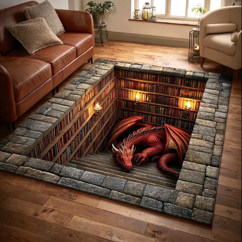 3D Dragon Library Area Rug, Fantasy Optical Illusion Floor Mat, Hidden ...