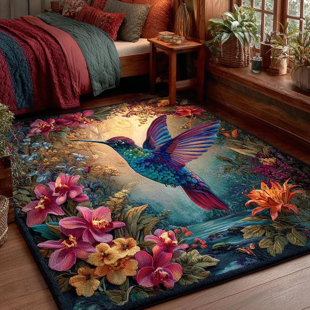 Round Hummingbird Rug Hummingbird Floral Area Rug, Colorful Hummingbird Floor Rug, Botanical ...