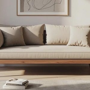 Handcrafted Walnut Mid Century Sofa, Scandinavian Daybed Loveseat, Minimalist Living Room Furniture