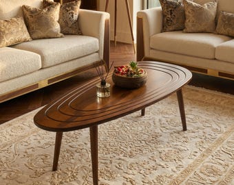 Wooden Oval Coffee Table Side Table, Rustic Mid Century Center Table, Vintage Style Side Table, Handmade Furniture, Mother's Day Gifts