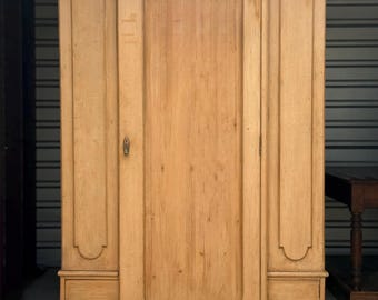 Antique Pine Wardrobe Armoire, European Farmhouse Cupboard, Primitive Hall Cabinet, Rustic Linen Storage, English Manor Style