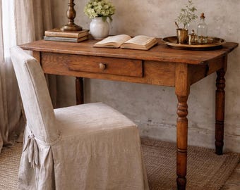 Escritorio/isla/mesa de trabajo de cocina rústica de roble antiguo con cajón.