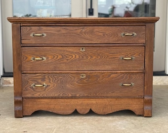 Antique Primitive Chest / Three Drawer Dresser / European Farmhouse Storage / Statement Entry Console
