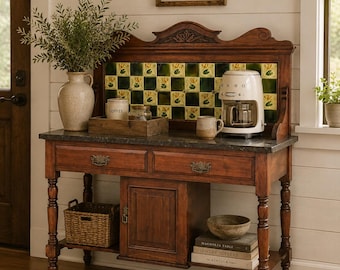 Lavabo/Aparador antiguo con encimera de azulejos pintados a mano / Mueble de cocina europeo / Aparador de barra de café