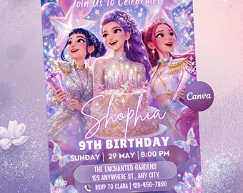 Invitación de cumpleaños Kpop / Invitación de cumpleaños de cazadores de demonios Kpop / Invitación de fiesta editable en Canva / Descarga digital imprimible